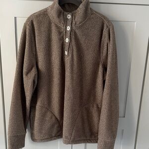 Eddie Bauer Brown Fleece Crewneck Quarter-Button Pullover